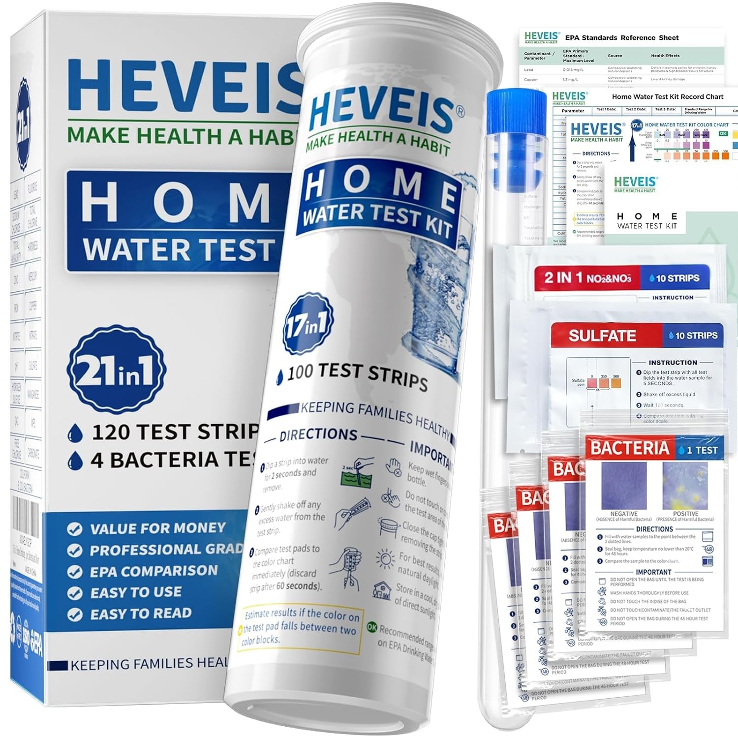 21-in-1 Home Drinking Water Testing Kit - 120 Strips + 4 Bacteria Tests - Tap... gallery