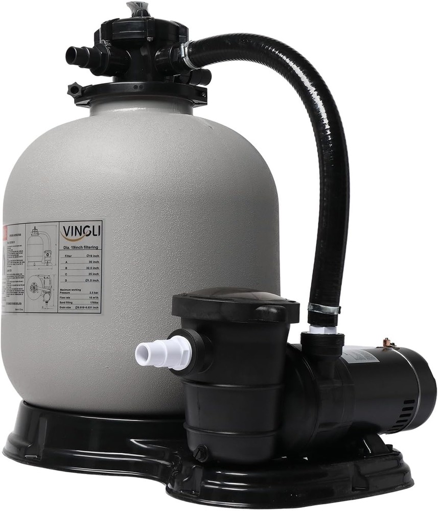 1.5HP Pool Pump with 24" Sand Filter – 5400GPH Flow Rate, 6-Function Control New