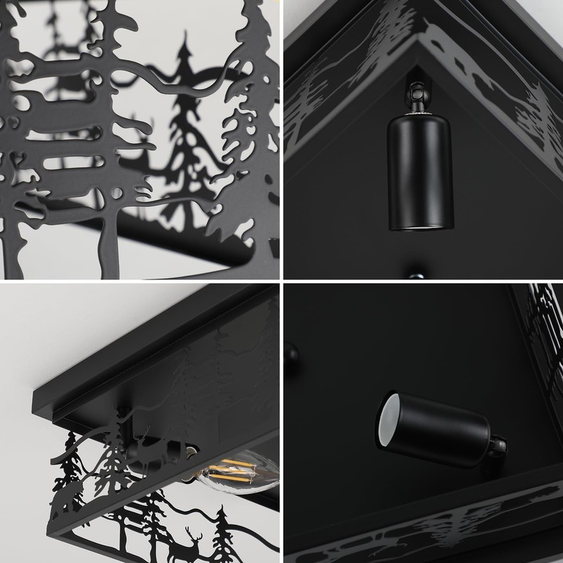 Rustic Industrial Flush Mount Ceiling Light, 11" Black Metal Cabin Design E12 gallery