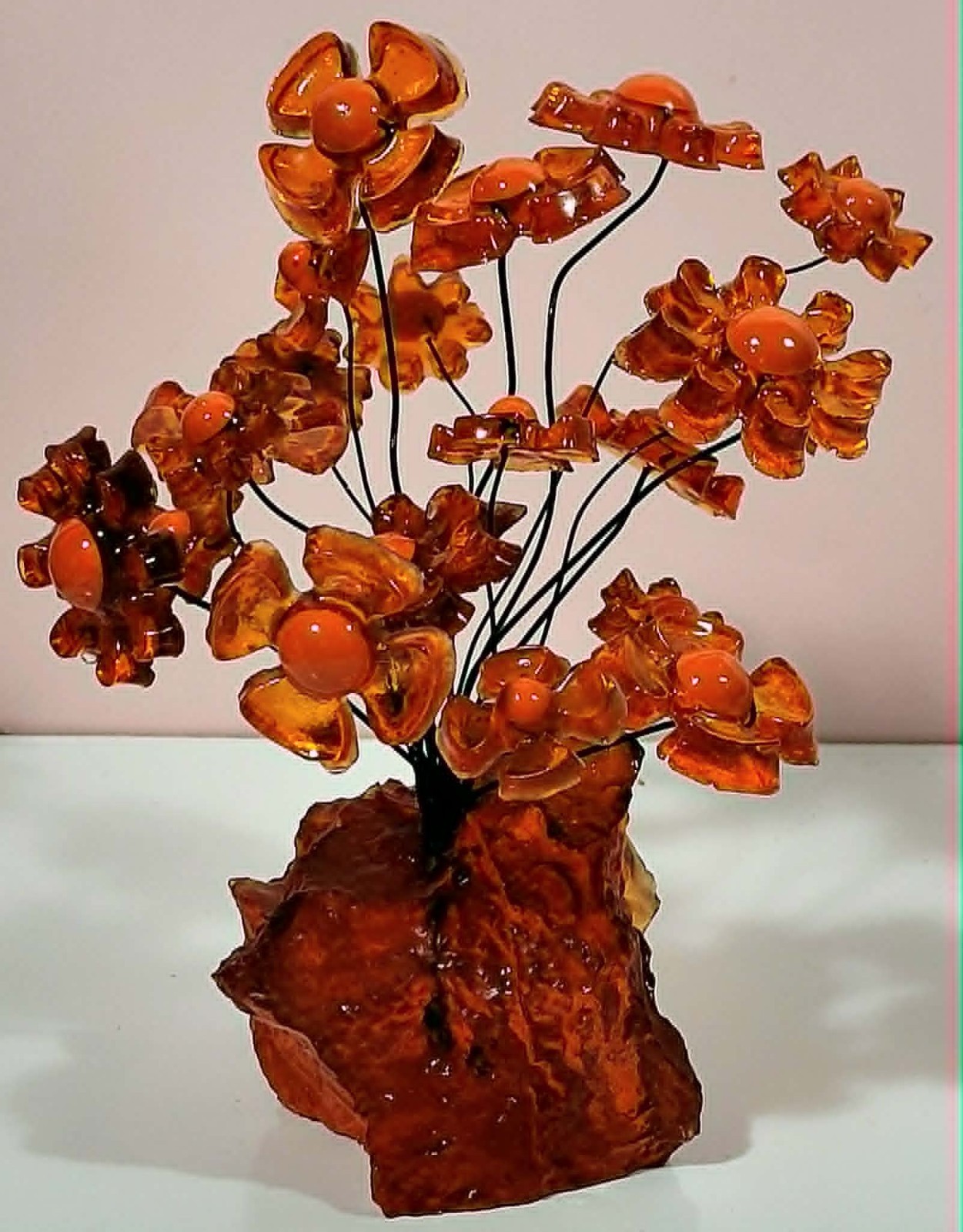 Vintage Australian Crystal Craft Orange Resin Flower Sculpture Mid Century 1970s gallery