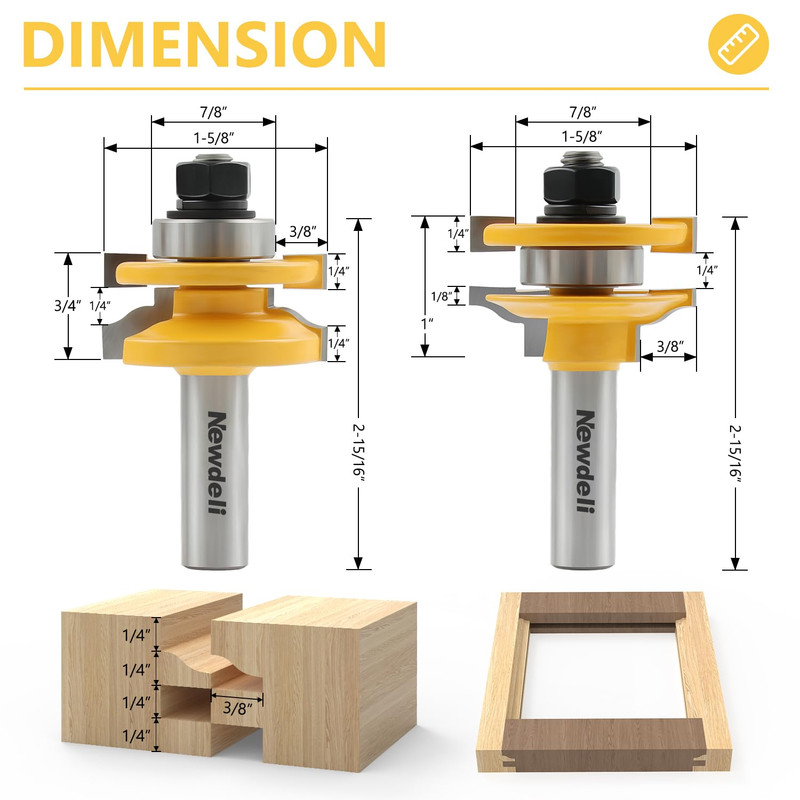 3Pcs Raised Panel Router Bits 1/2" Shank Cabinet Door Router Bit Set (Tenon Cutt gallery