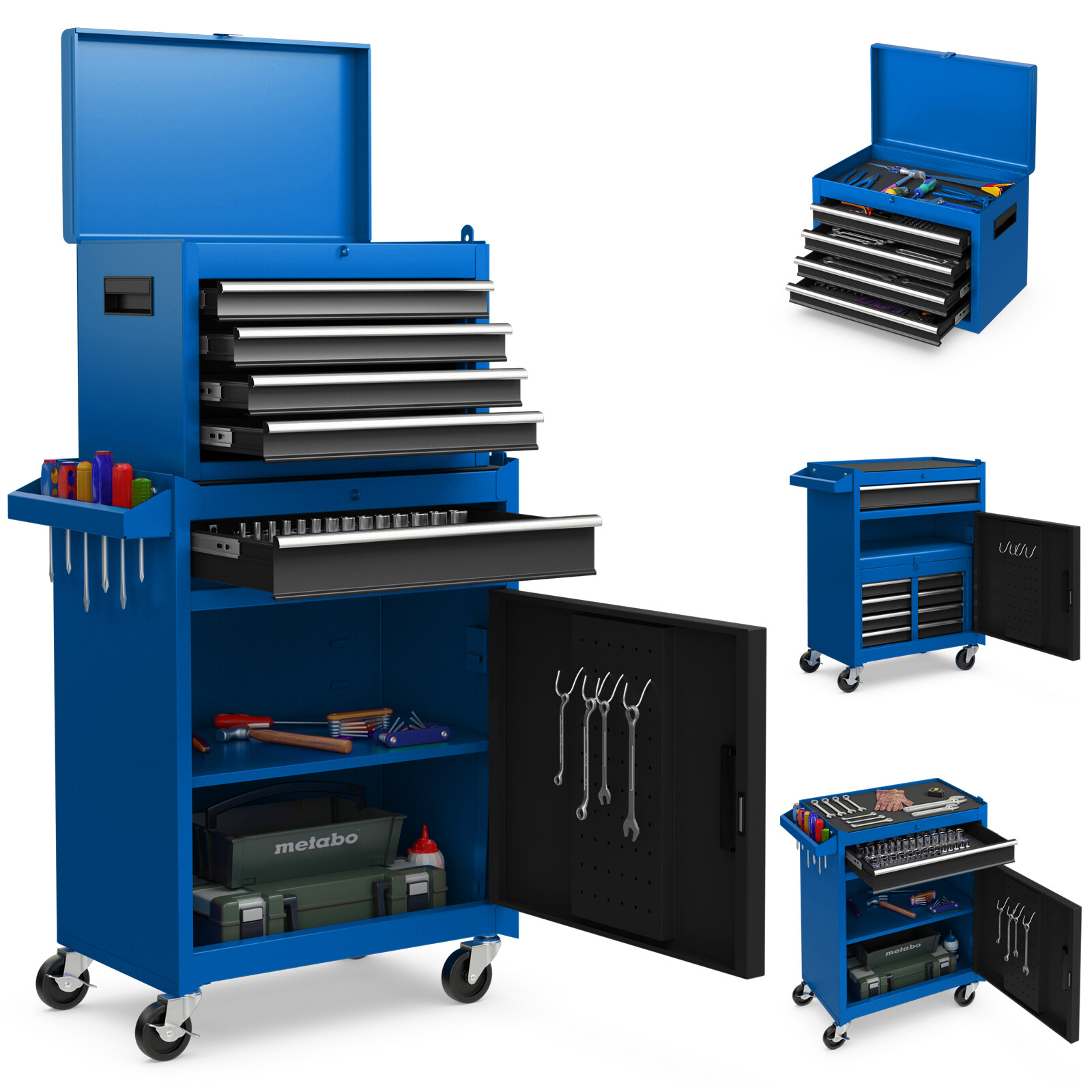 Rolling Tool Chest Combo w/ 5 Drawers Adjustable Shelf Locking System Home gallery