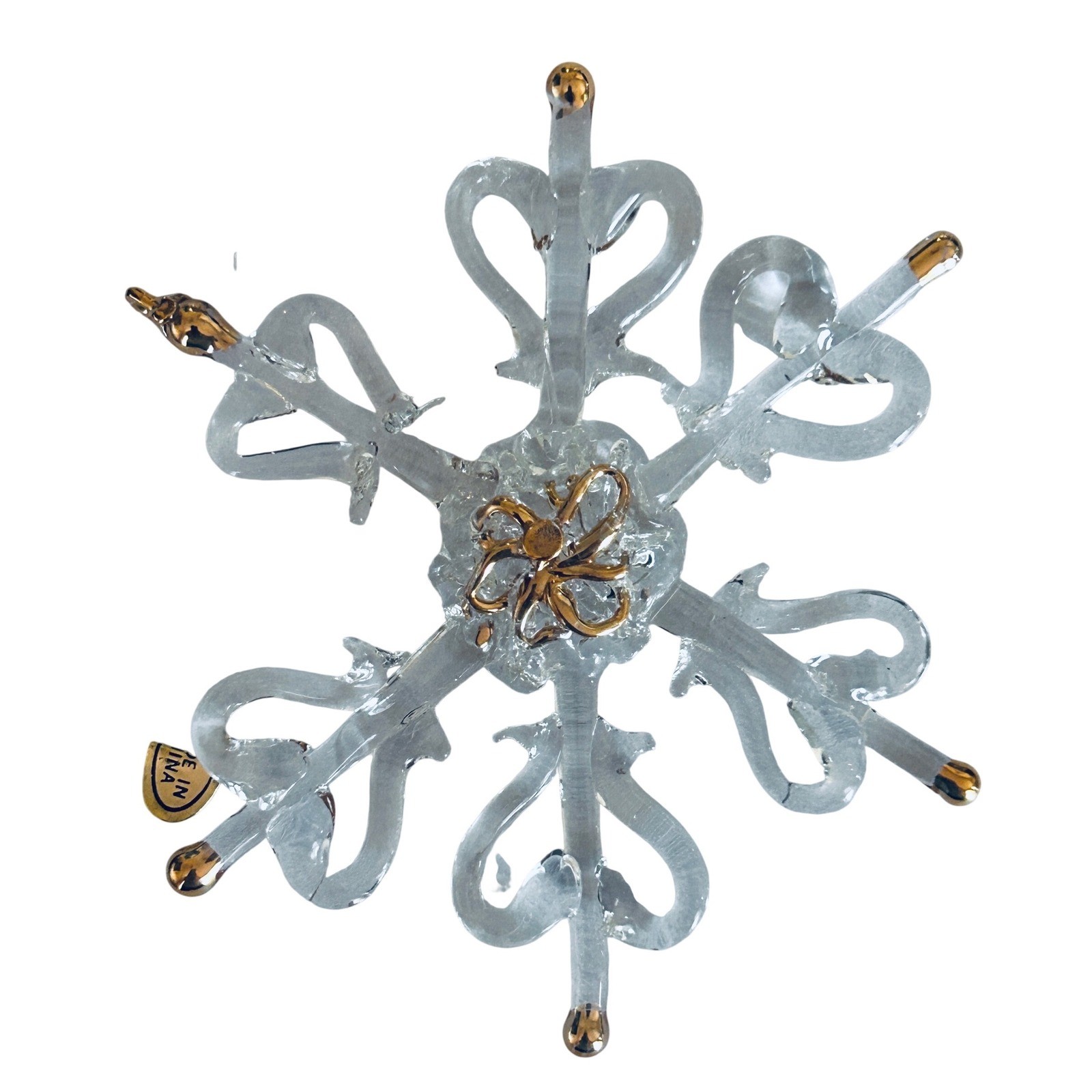 Roman Inc Spun Glass Snowflake Ornament Clear Gold Tipped Vintage Holiday Decor gallery