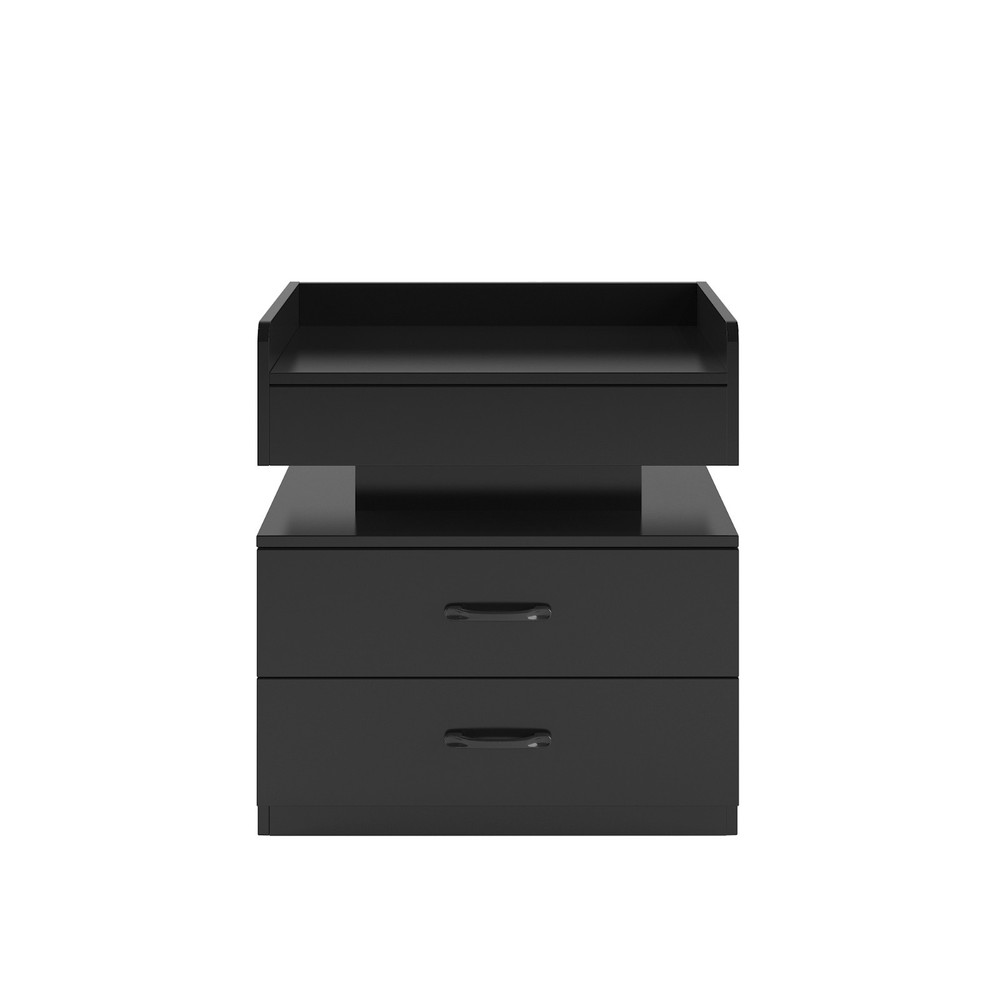 LED Nightstand with Adjustable Strip Light 2 Drawers Storage Bedside Side Table