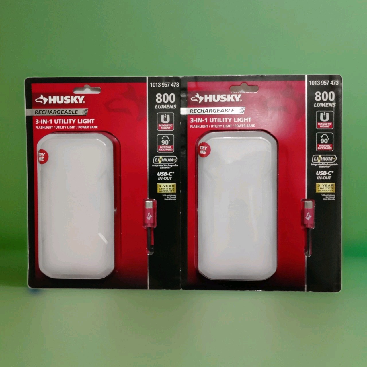 (2) Husky 800 Lumen 3-in-1 Rechargeable Utility Light with 10000 mAh Power Bank gallery