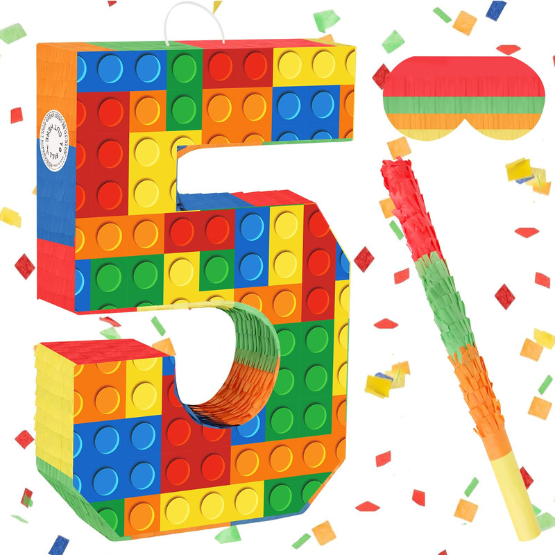 Lemicin Number 5 Pinata Building Blocks 5Th Birthday Party Decorations Stick gallery