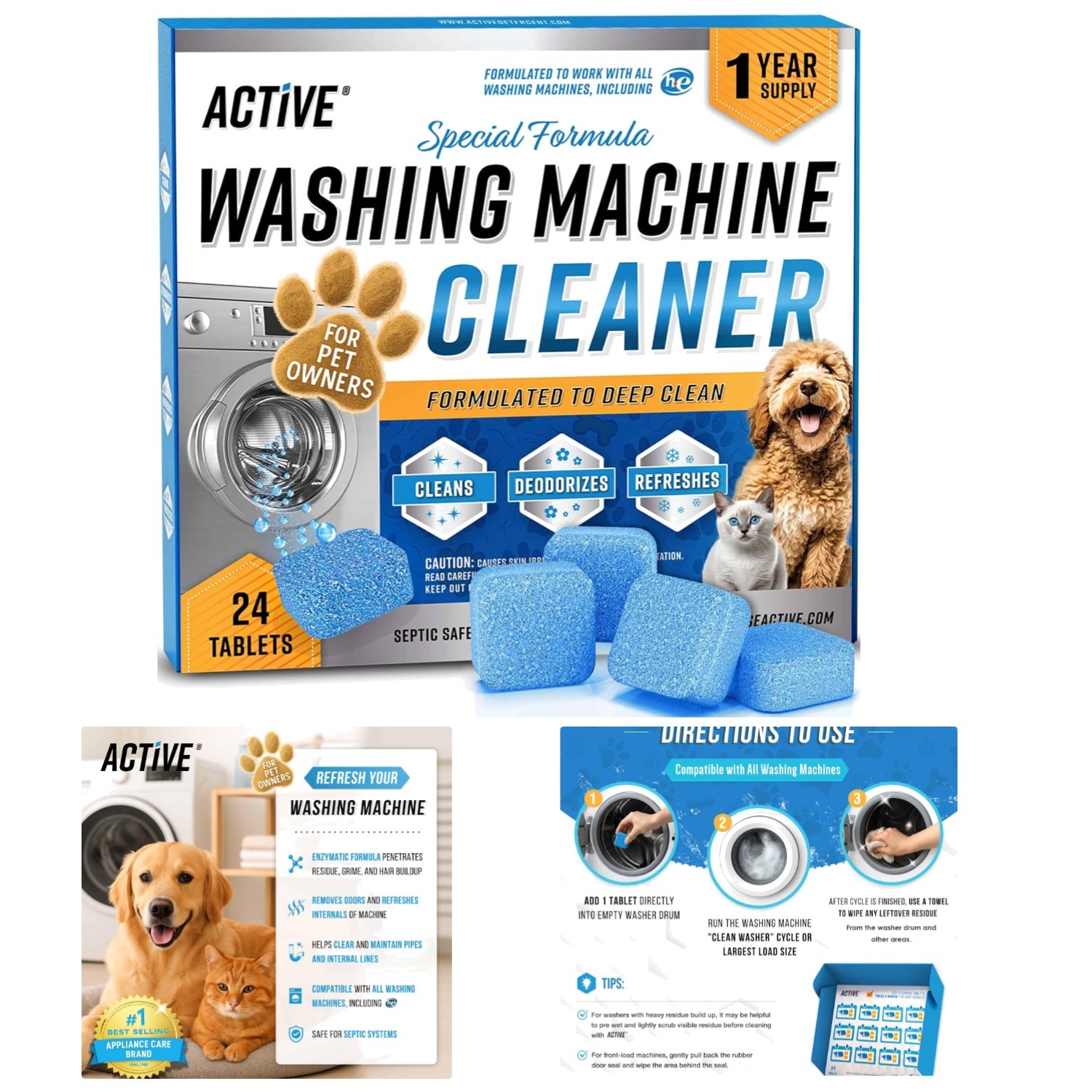ACTIVE Washing Machine Cleaner for Pet Owners Enzymatic Deep Clean Descaler for gallery