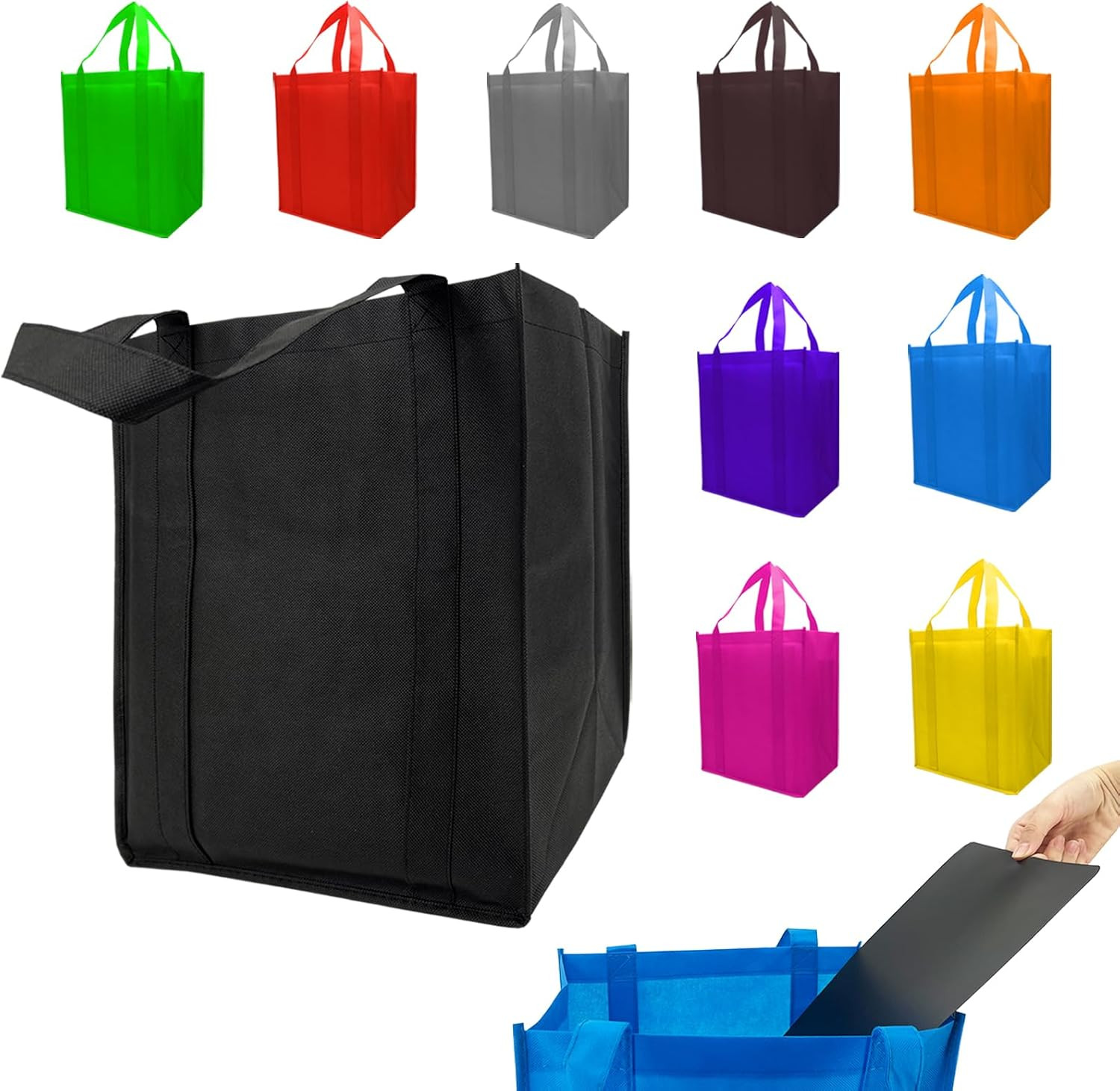 10 Pack Reusable Shopping Bags - 14.9x12.6x9.4 Inth Bulk Tote Bag for Grocery wi gallery