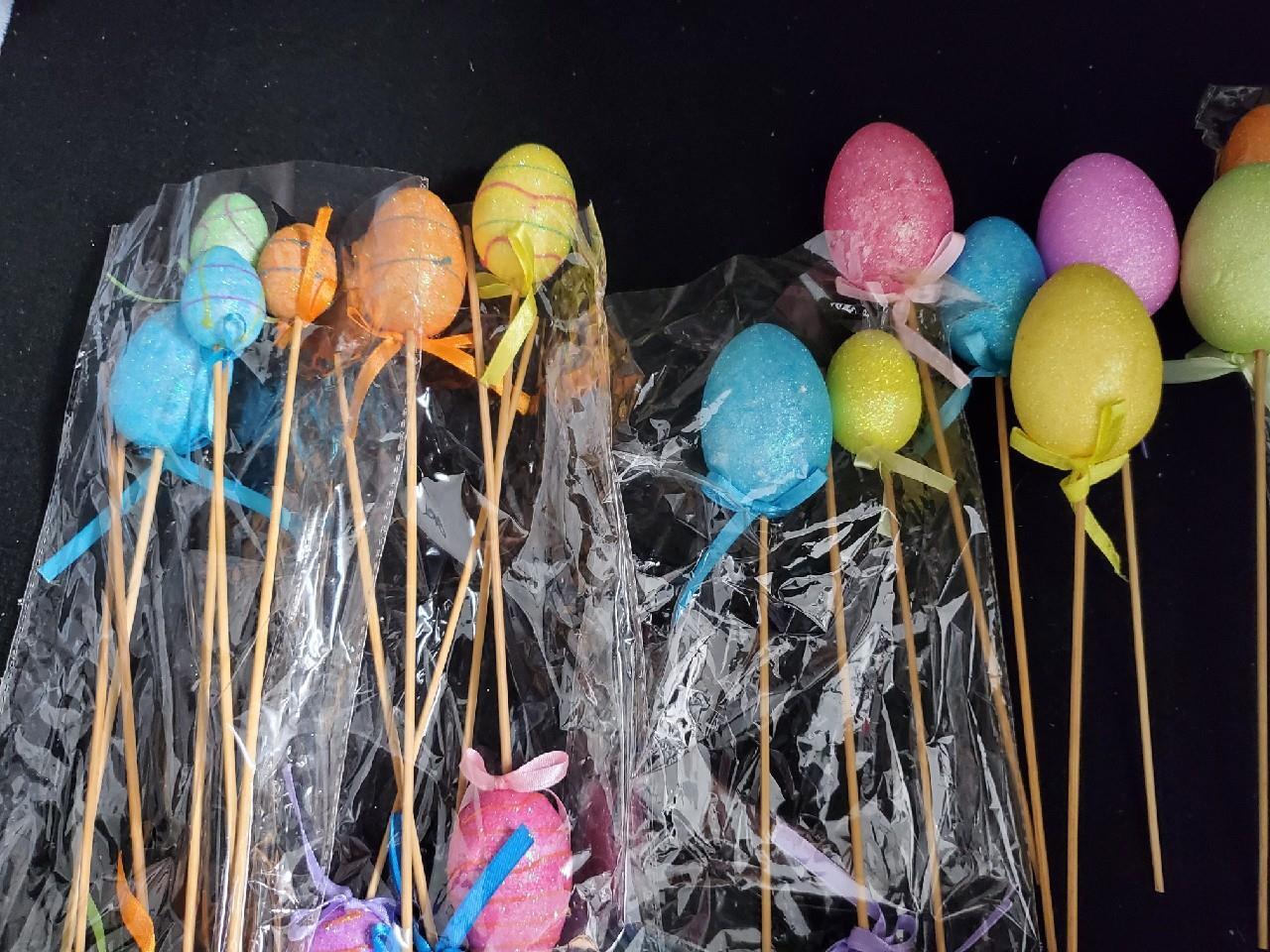 NEW OPEN PACKS SET OF 24 11" EASTER PICKS PLANTS GLITTERED STYRO EGGS ASST SIZES gallery