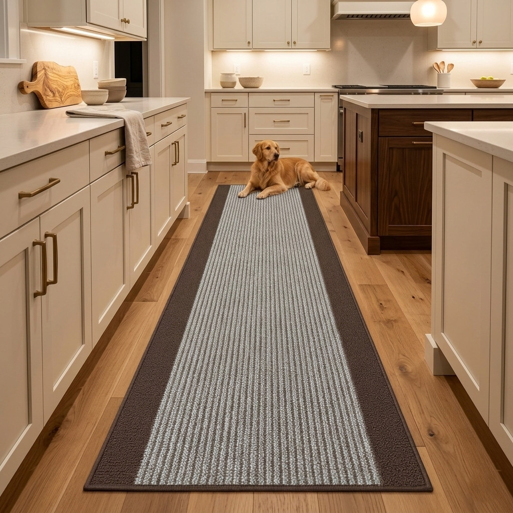Custom Size Runner Rug Non Slip Washable Brown Rubber Back Hallway Rug gallery