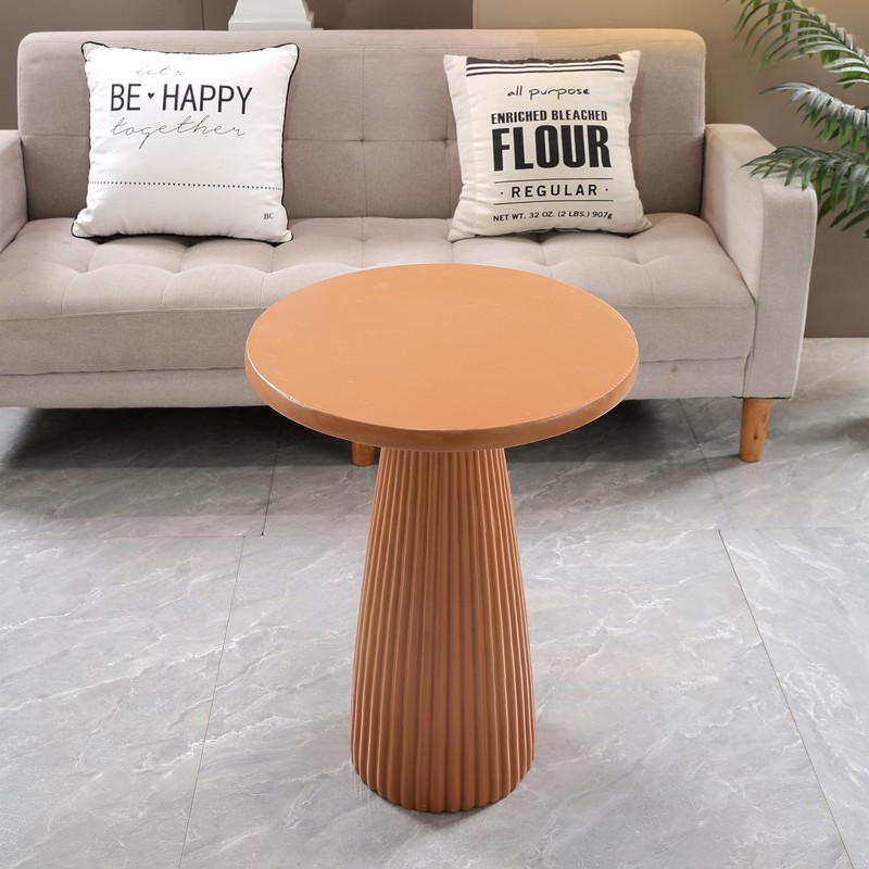 Light Coffee Magnesium Oxide Fluted Base Side Table, 17.72" Round gallery