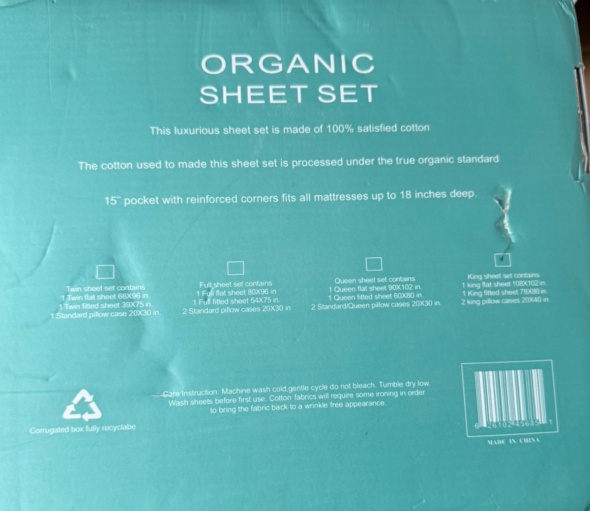 Tree Organic Cotton King Sheet Set 2000 Thread Count 4-Piece, Teal gallery