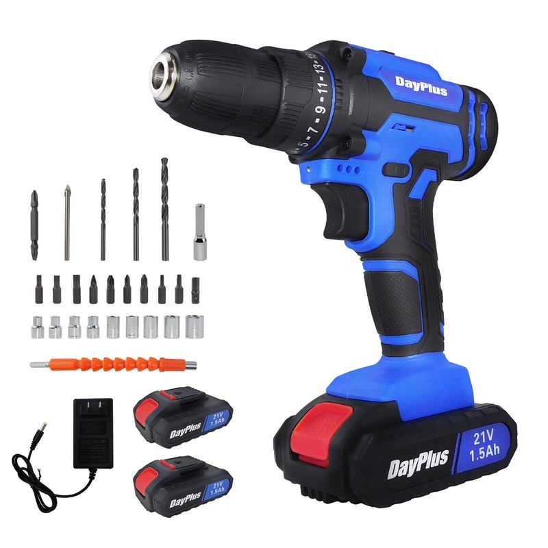 21V drill 2 Speed Electric Cordless Drill / Driver with Bits Set / 1-2 Battery gallery