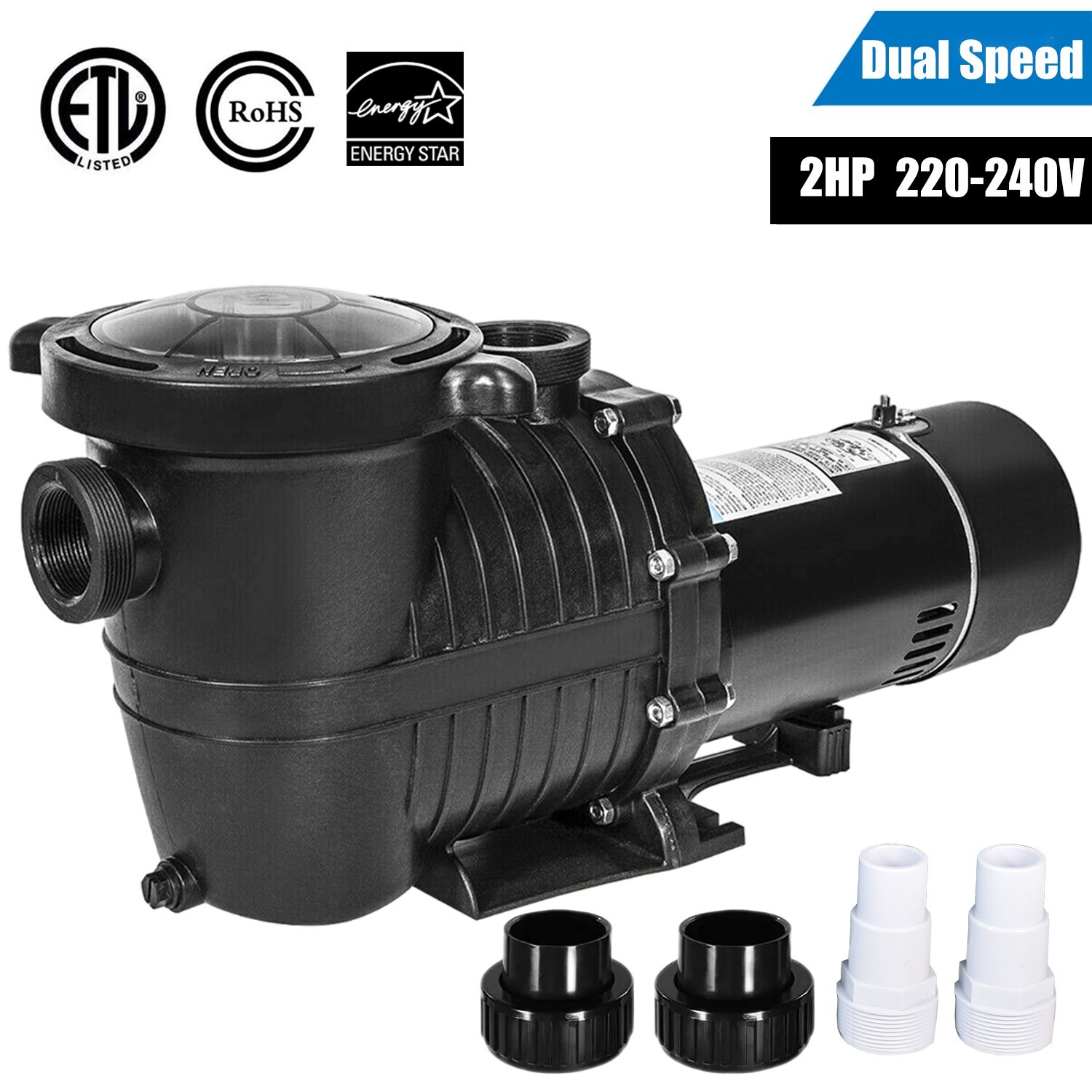 2HP 2 Speed 230v 1.5" NPT INGROUND Swimming POOL PUMP MOTOR w/Strainer Hayward gallery