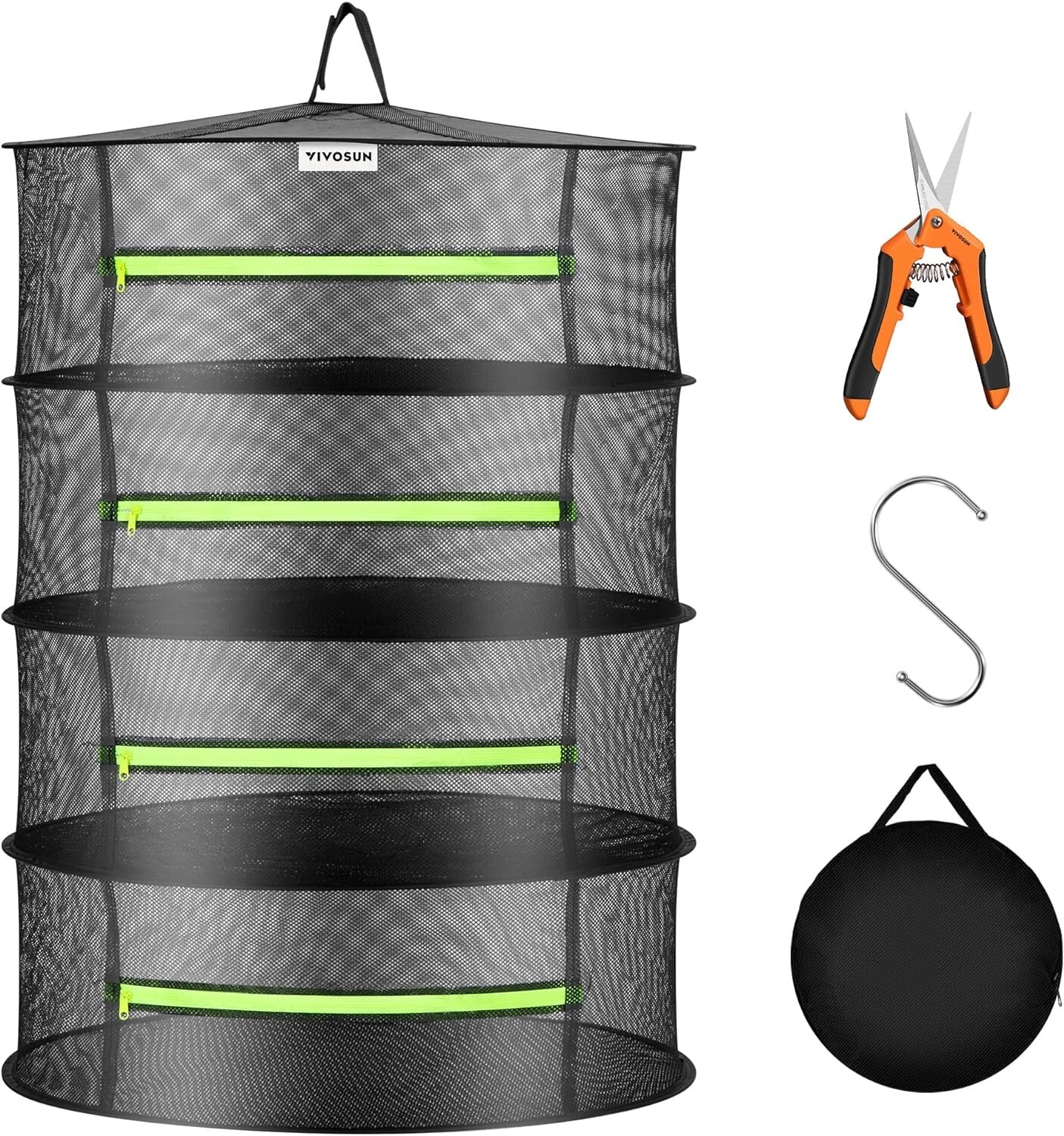 1-Pack 4-Layer Mesh Drying Rack Hanging Design w/ Green Zippers for Dehydrating gallery