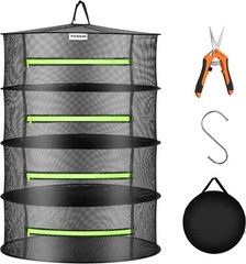 1-Pack 4-Layer Mesh Drying Rack Hanging Design w/ Green Zippers for Dehydrating