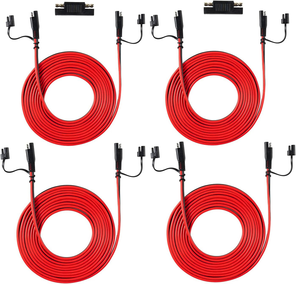 4 Pack 12 Ft SAE to SAE Extension Cable, 16 AWG, Solar Panel Extension Cable