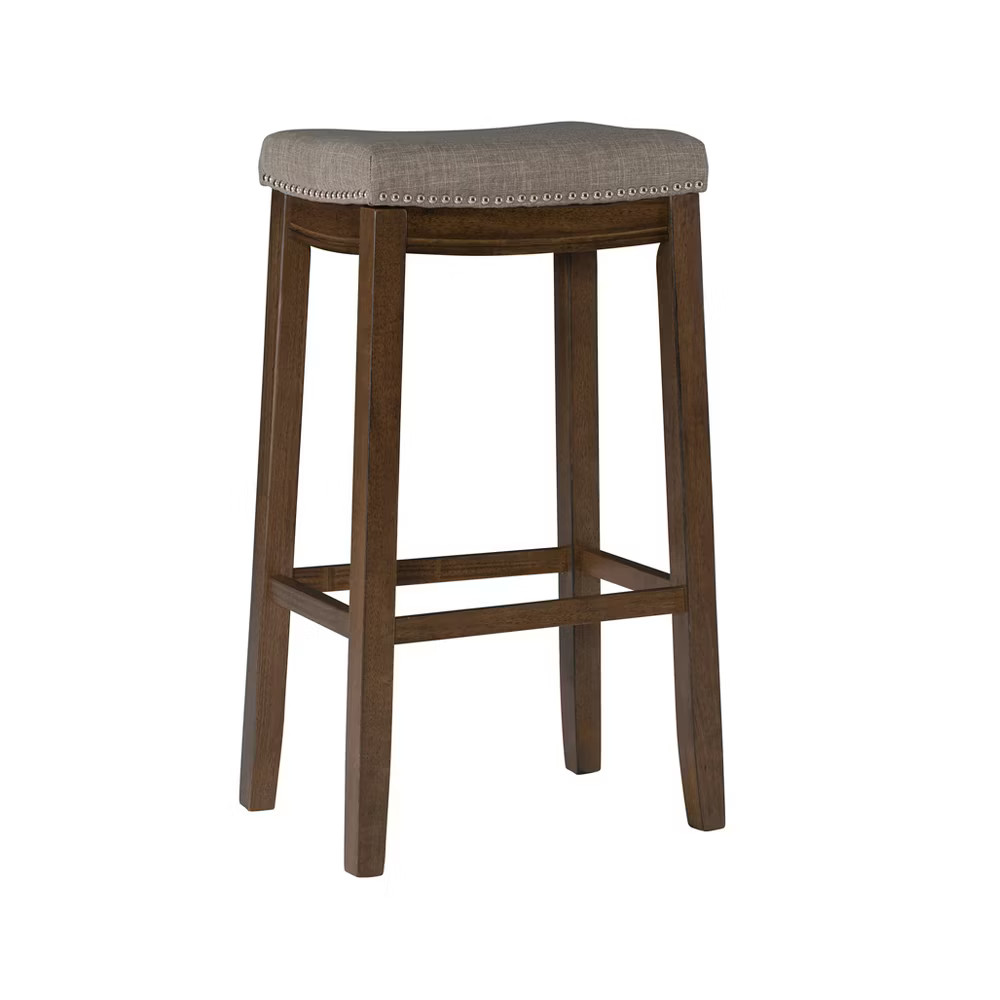Linon Backless Linen Counter Stool Bar Saddle Wood Dining Room gallery
