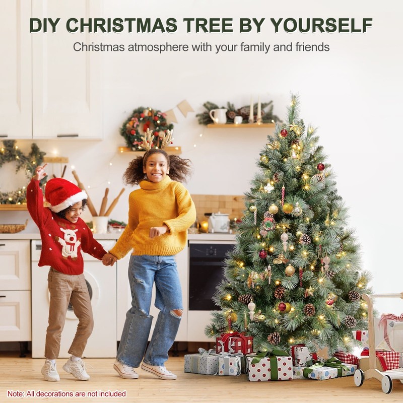 4 FT Prelit Artificial Snow Tips Christmas Tree With 150 Lights 32 Pinecones gallery
