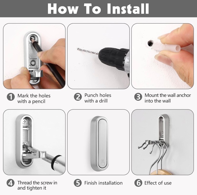 Foldable Wall Hook, 40 lbs Heavy Duty Screw Mounted, Screws NOT Included gallery