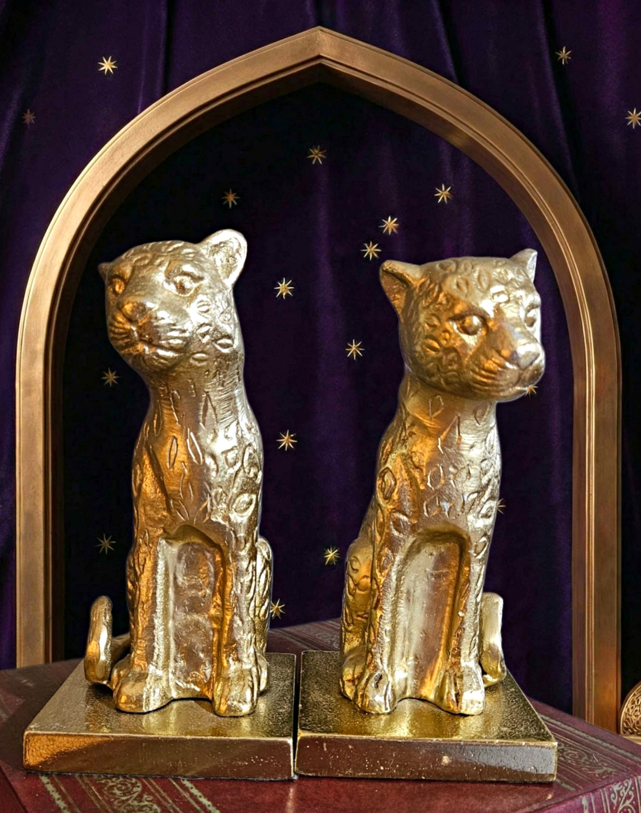 Opalhouse Cheetah Leopard Gold Brass Tone Metal Bookends Maximalist Set of 2 gallery