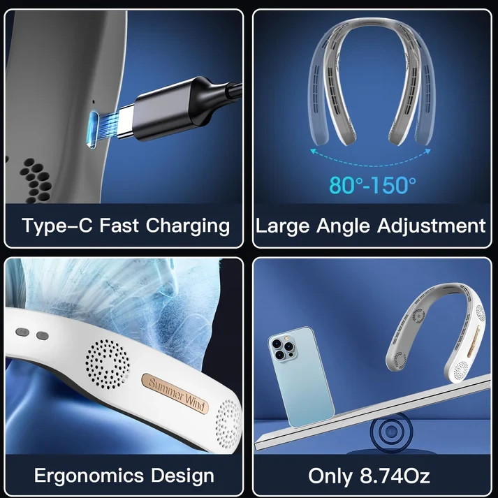 Personal Air Conditioner 6000mAh Neck Fan Rechargeable 4-Speed Portable Neck Fan gallery