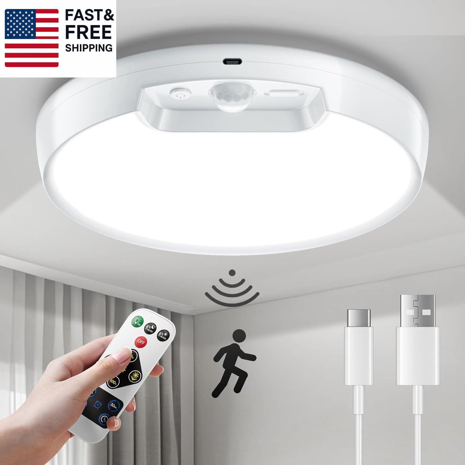 Newly Upgraded 8000Mah Rechargeable Ceiling Light, Battery-Operated Wireless Mot gallery
