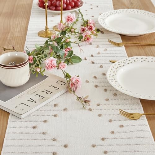 Boho Table Runner, Natural Cotton Woven Macrame Table 14×48 Inch Taupe/Ivory gallery