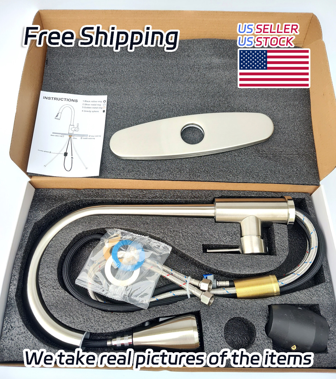 Stainless Steel Kitchen Faucet Pull Down Sprayer Spring Mixer Commercial Sink gallery