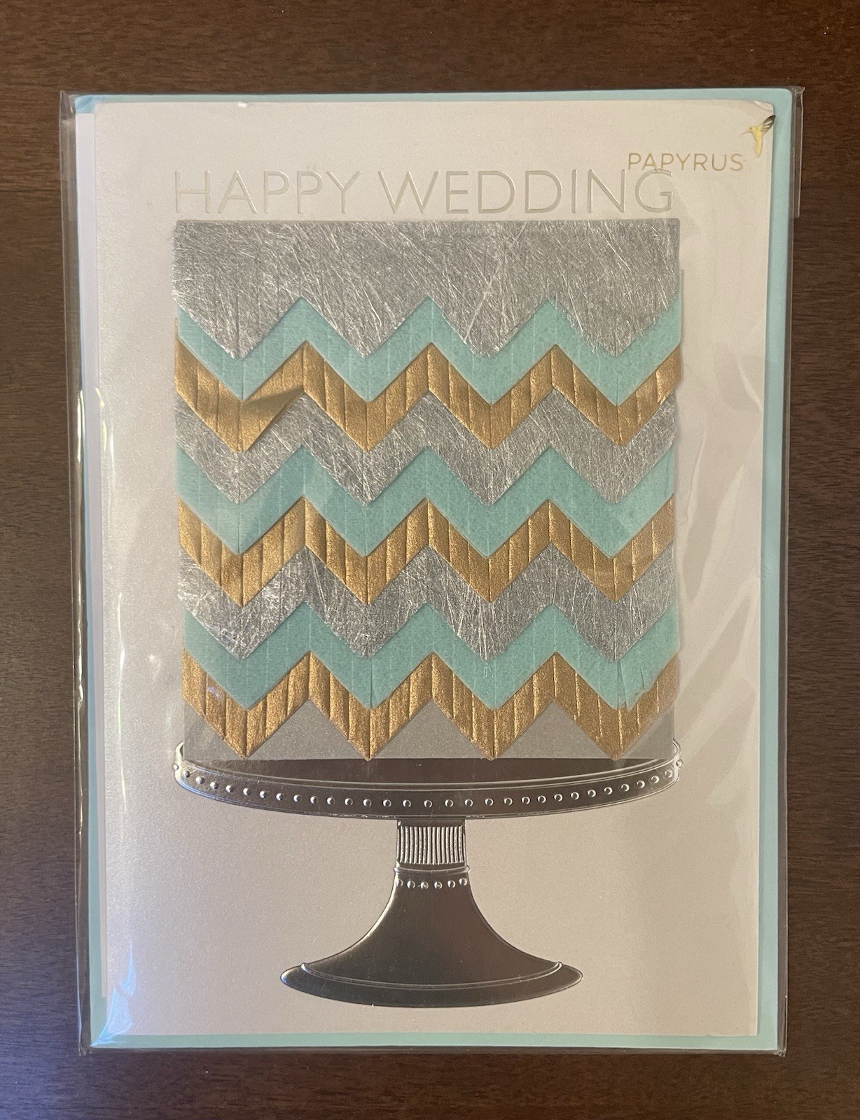 Papyrus Wedding Greeting Card Chevron Metallic Embellished w/ Envelope Blue gallery