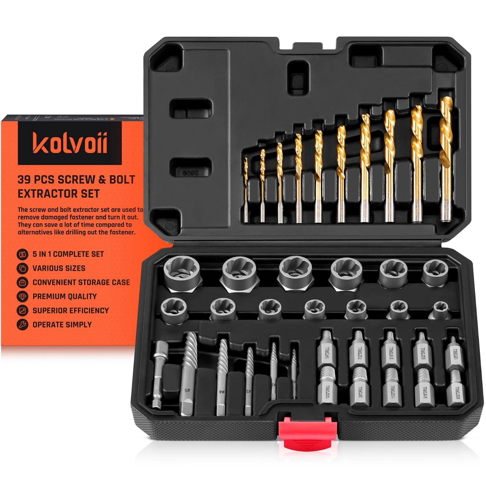 39-Piece Bolt Extractor Kit, Easy Out Screw Extractor Set, Left Hand Drill Bits, gallery