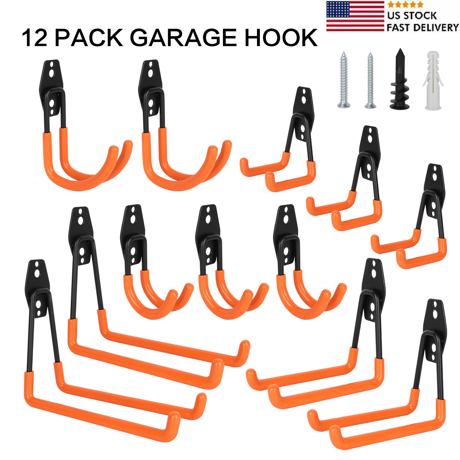 12-Pack Steel Garage Storage Utility Double Hook Wall Organizer for Garden Tools gallery