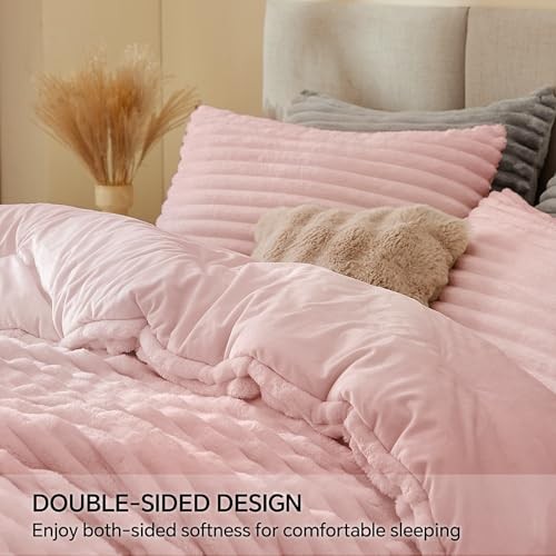 Fleece Comforter Set -Super Soft & Warm Fluffy Bedding, Luxury Queen Pink gallery