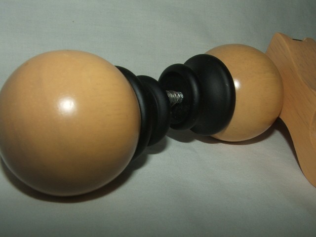 2 Ball Shape FINIALS Natural Wood Color with Black trim & 3 Rod Brackets Holders gallery