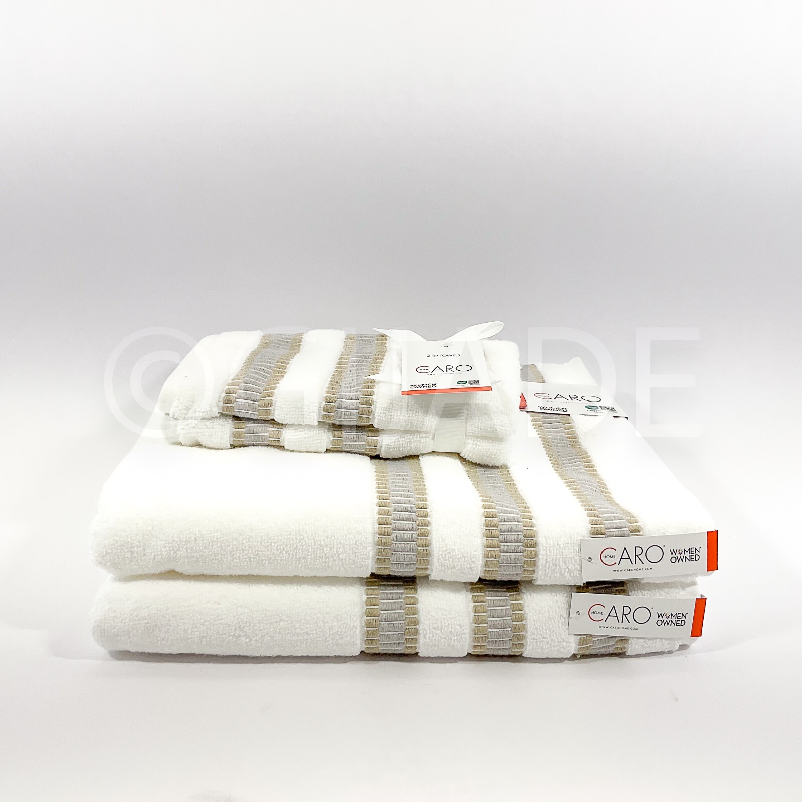 4Pcs Caro Quick Dry 2 Bath & 2 Fingertip Towels 100% Cotton White Gold Gray New gallery