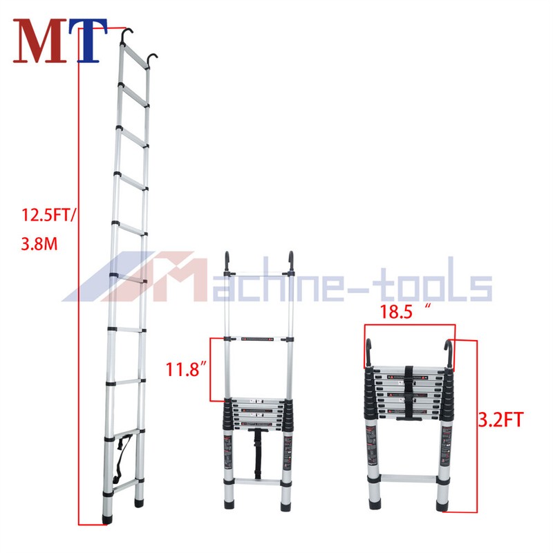 12.5 FT Collapsible Telescopic Extension Ladders Aluminum With Hooks 330lbs gallery