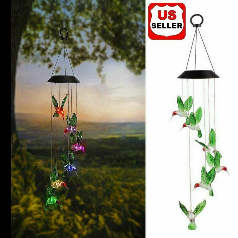 Color-Changing LED Solar Powered Hummingbird Wind Chime Lights Yard Garden Decor gallery
