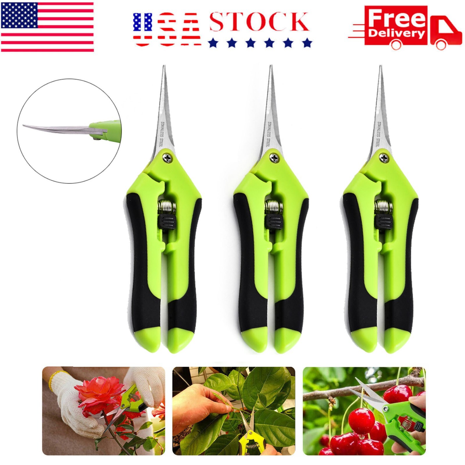 3 Pack Curved Blade Garden Scissors Trimmers Harvest Pruning Plants Trimming gallery