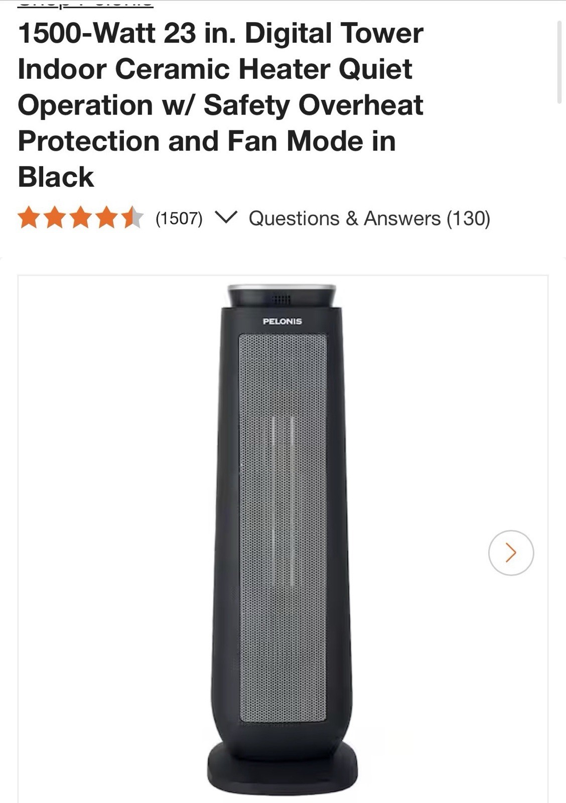 Pelonis 1500W 23" Digital Ceramic Tower Heater Oscillation gallery