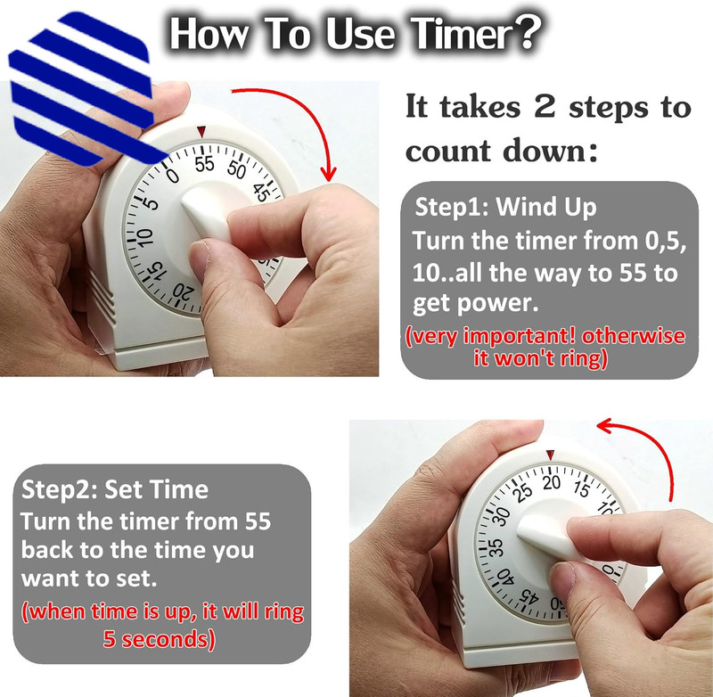 60 Minute Wind up Timer Visual Mechanical Timer with Loud Alarm Manual Countdo gallery