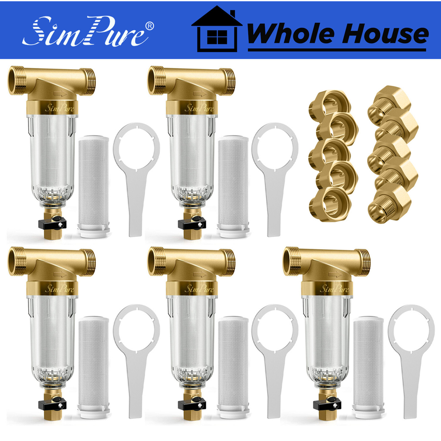 1-5 Pack Whole House Water Pre-Filter Reusable Spin Down Sediment Filter 40μm gallery
