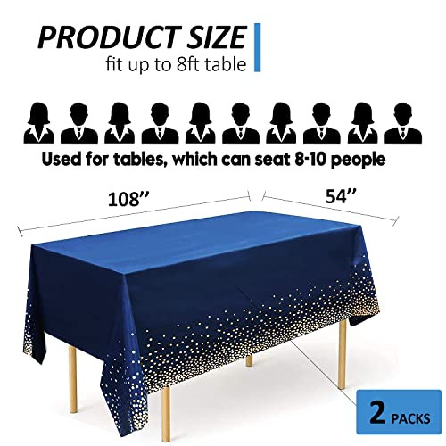 2 Pack Navy Blue Tablecloth Plastic, Table Cover for Parties, Dot Confetti gallery