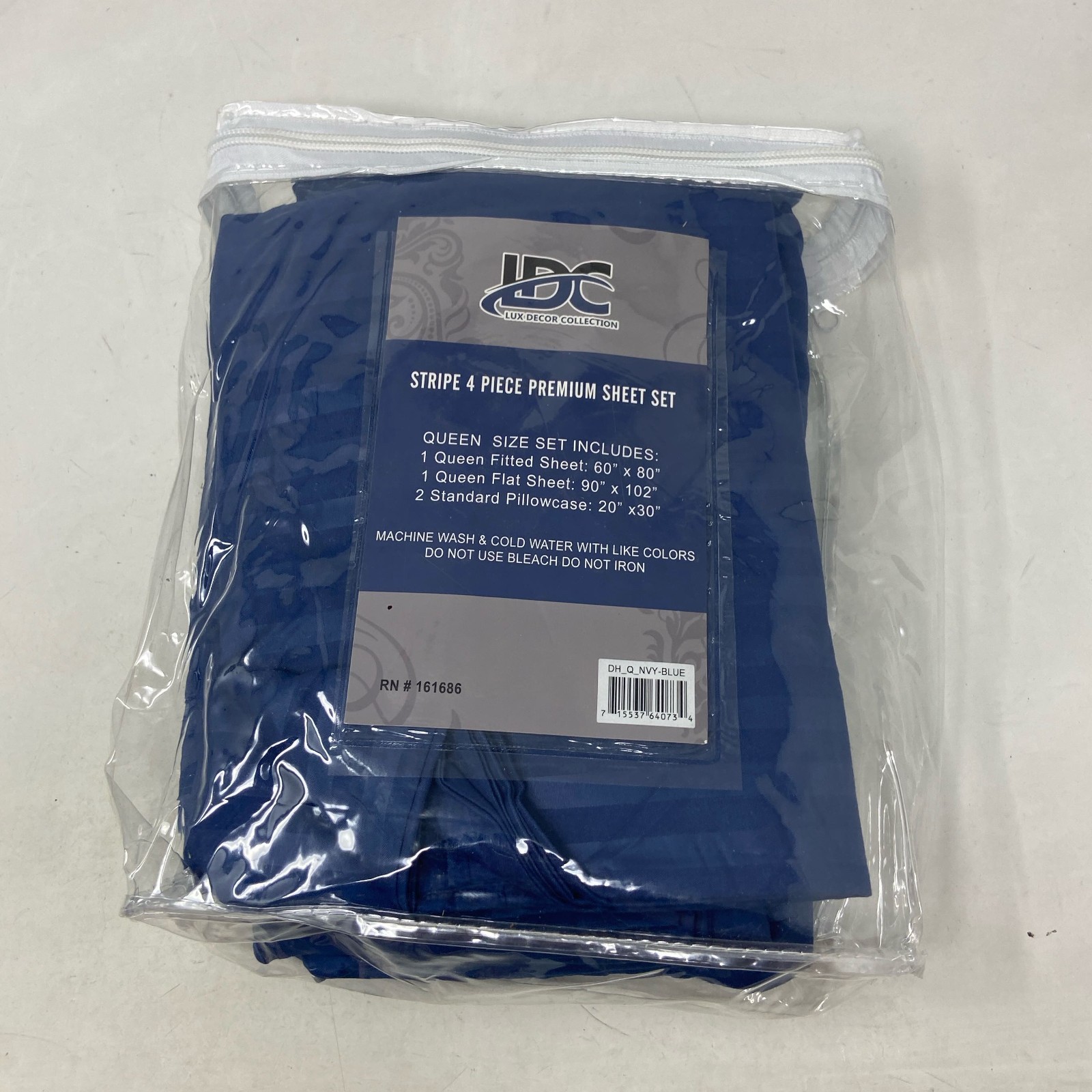 Lux Decor Collection Queen Navy Blue Stripe Sheets 3pc (No Fitted) gallery