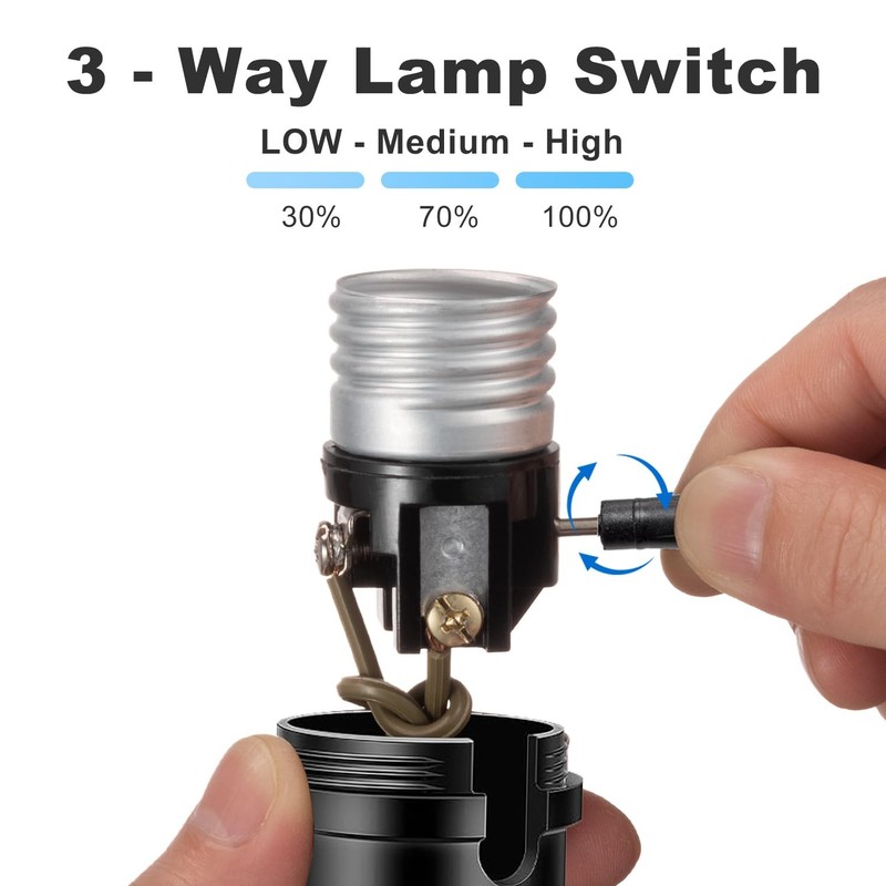 3 Way Light Socket with Lamp Shade Ring, E26 Replacement Black gallery