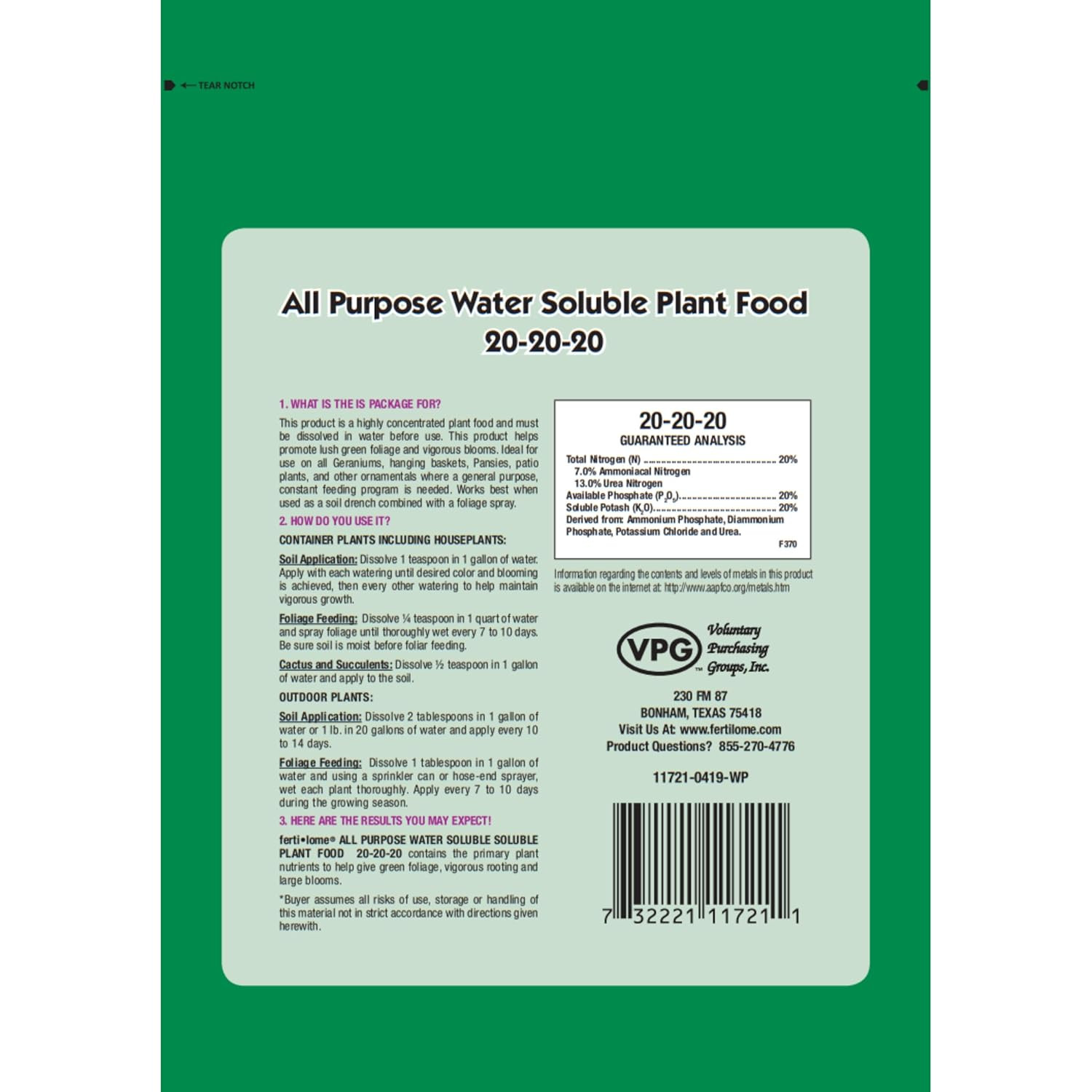 Fertilome (11722) All Purpose Water Soluble Plant Food 20-20-20 (3 Lb.) gallery