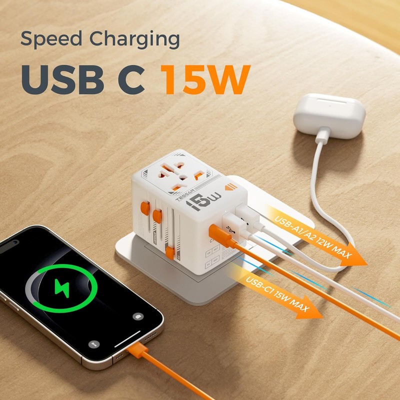 Universal Travel Adapter International Plug Adaptor with 1 USB C 2 USB A Ports gallery