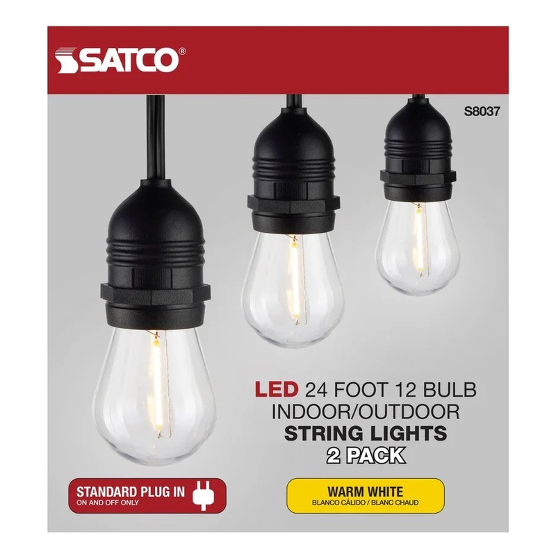 24Ft - LED String Light - Includes 12-S14 bulbs - 2200K - 120Vs - 2 Pack gallery