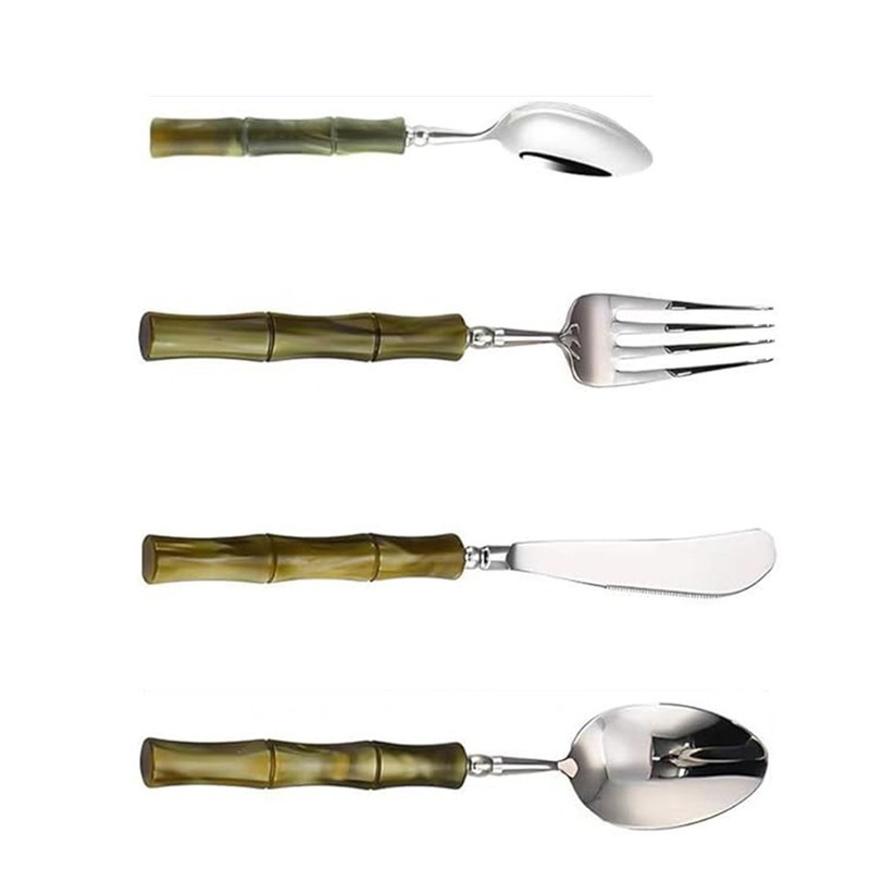4 Piece Bamboo-Style Silverware Set 304 Stainless Steel Acrylic Handle 20 cm gallery