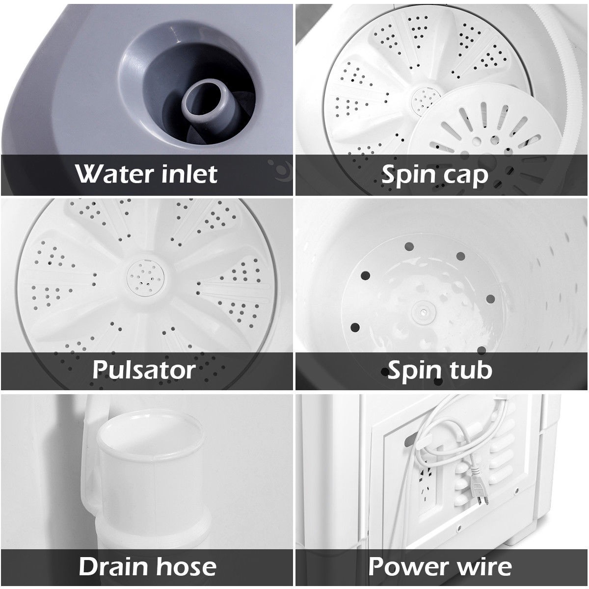 20lbs Compact Mini Portable Twin Tub Washing Machine Washer Spain Spinner gallery
