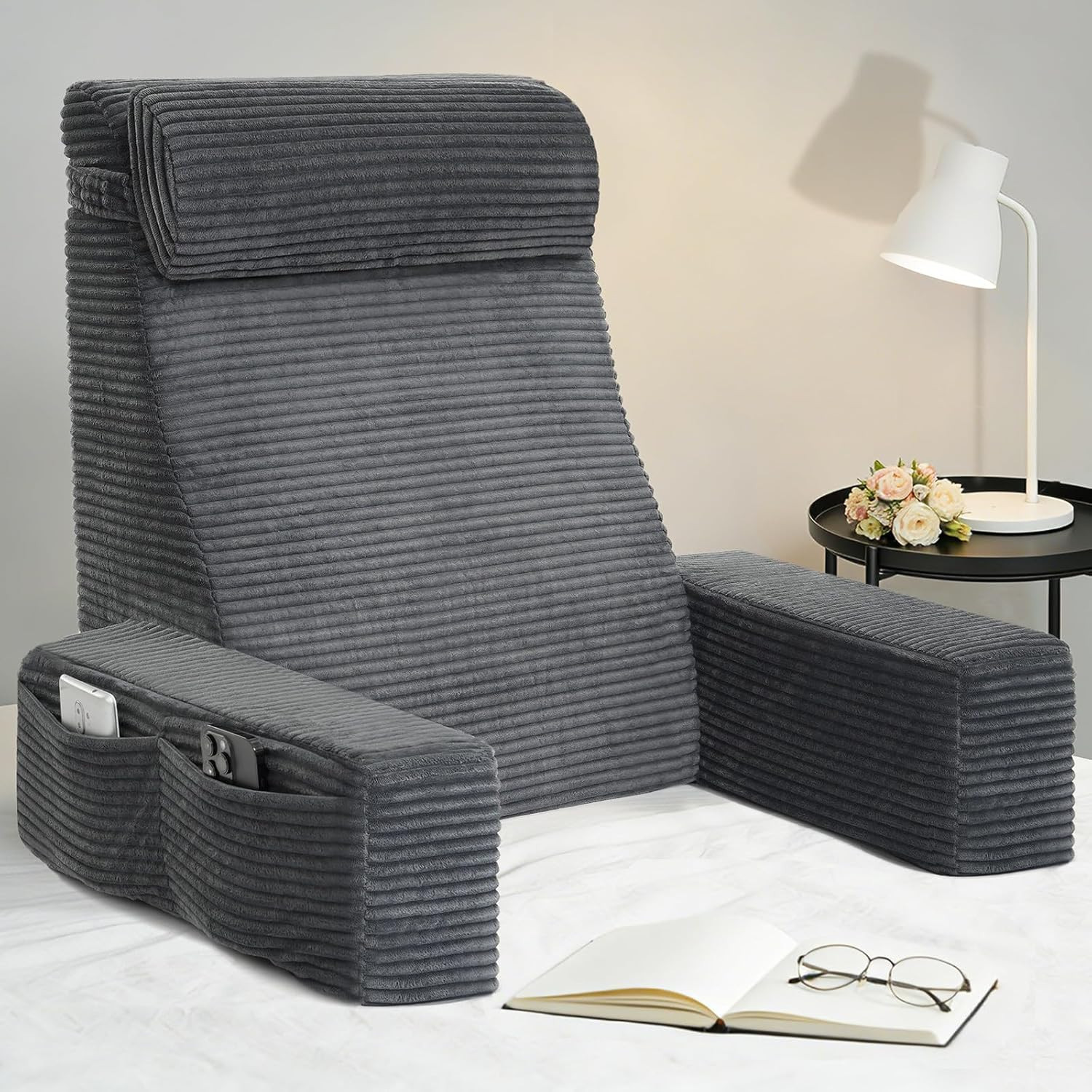 Reading Pillow for Bed Adult - 22" Back Support Pillow for Sitting up Rest, Husb gallery